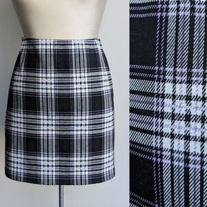 Plaid Mini Skirt - Purple Black And White